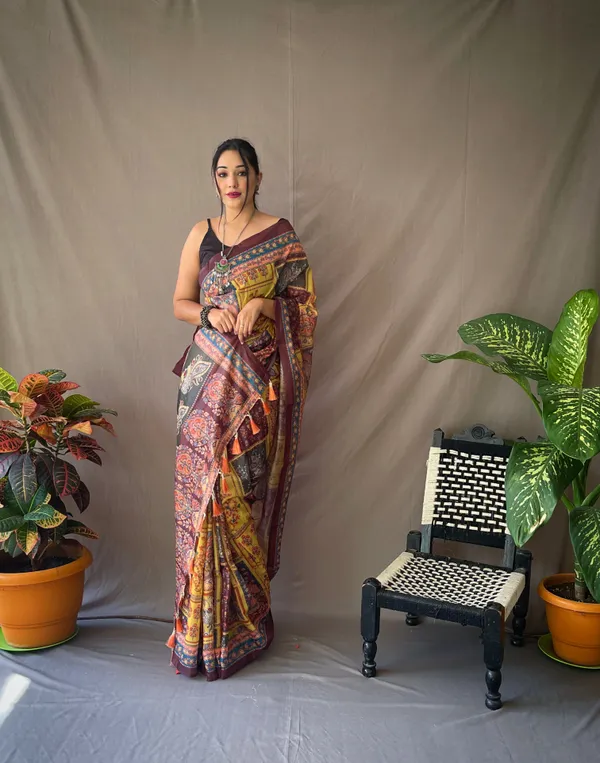 Yellow_Pure_Soft_Cotton_Kalamkari_Print_Saree_With_Blouse_Piece_Attached